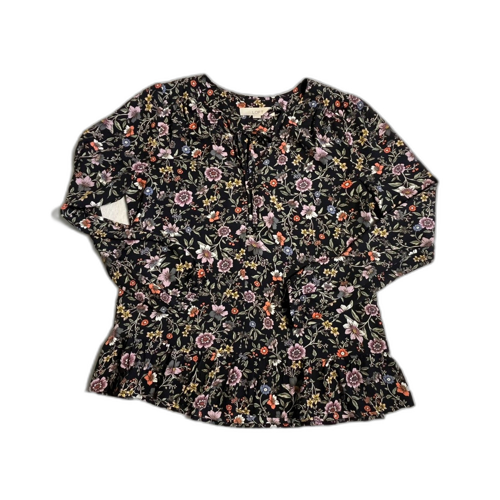 LOFT Rayon Boho Peasant Blouse Floral Navy Cottagecore BOHO Small Country